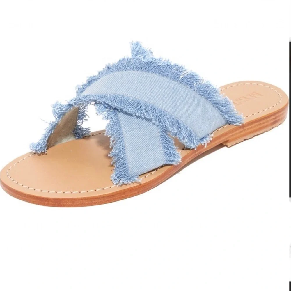 Mystique Crisscross Denim Slides Size 7